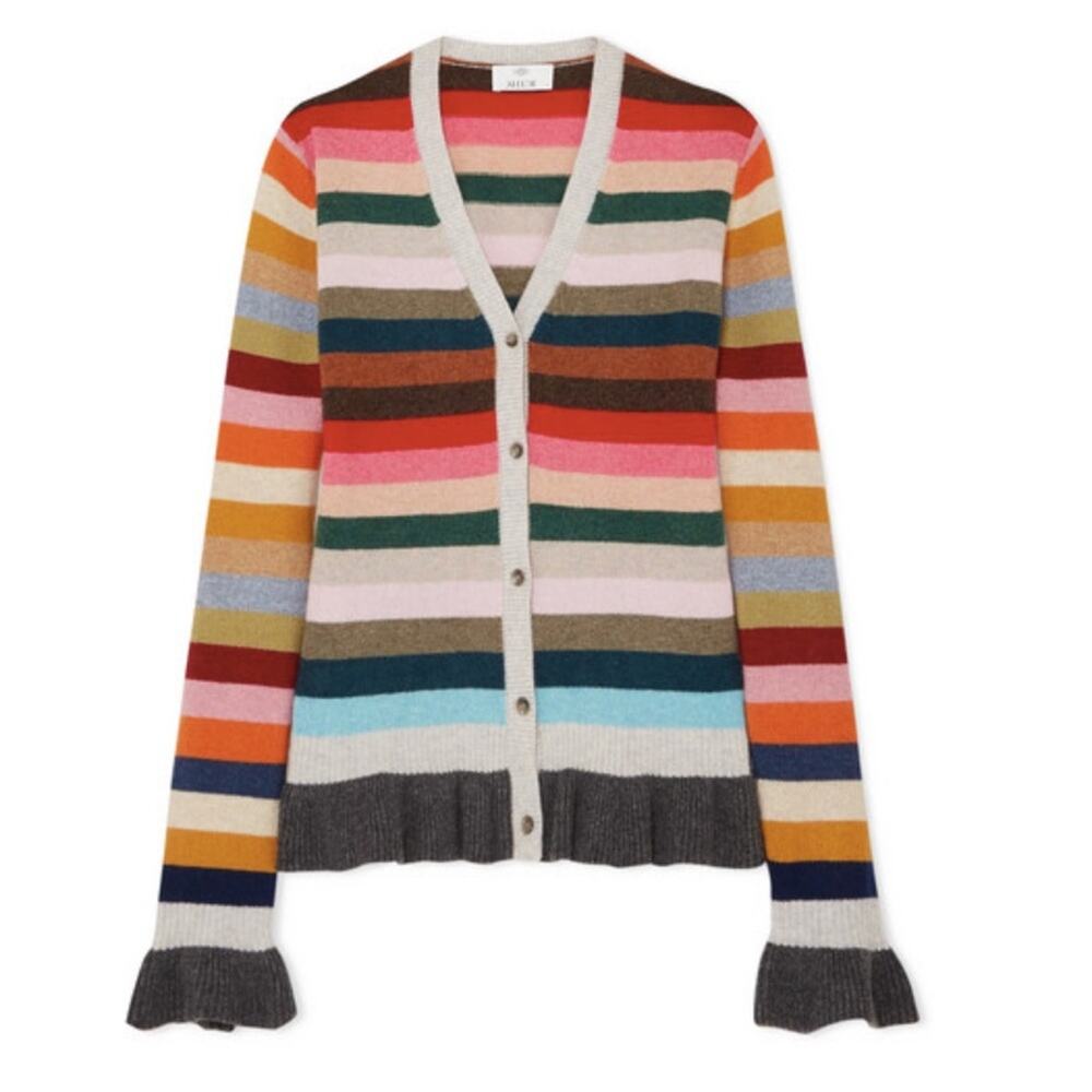 Allude Ruffled Striped Colorful Cardigan
